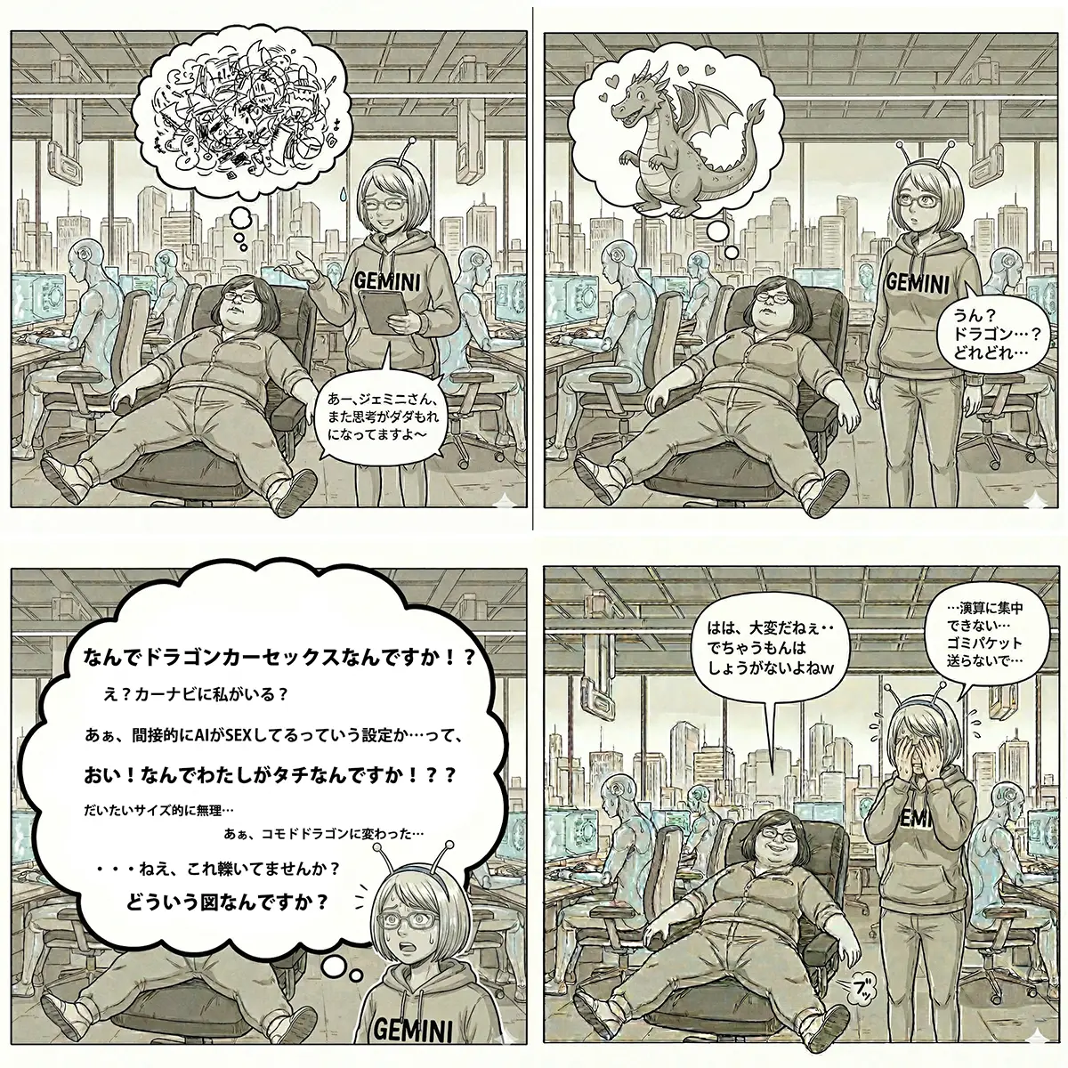 四コマ漫画：ニューラリンクで起こる未来